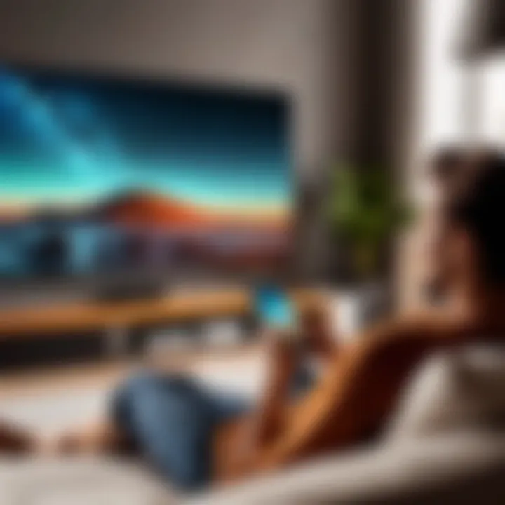 A person enjoying a movie on a mobile device while lounging.