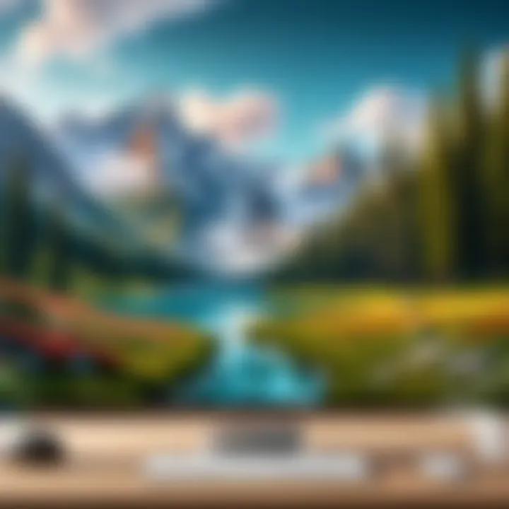 Breathtaking Nature Scenes to Enhance Your Workspace Nature-inspired wallpaper featuring mountains and forests