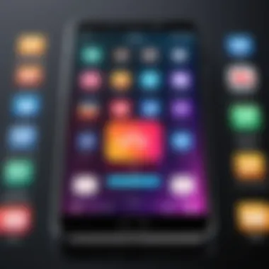 Diverse Music Applications on Smartphone A sleek smartphone displaying various music app icons on its screen.