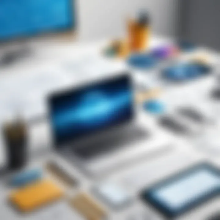 Graphic representing various sketching tools and software icons