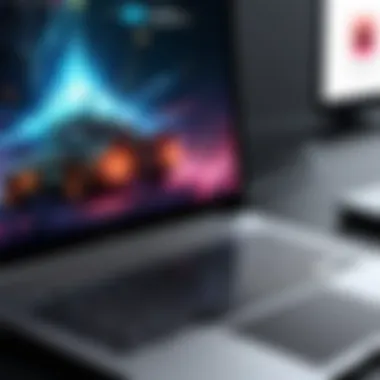 Sleek MacBook Gaming Experience A sleek MacBook displaying an exciting video game interface