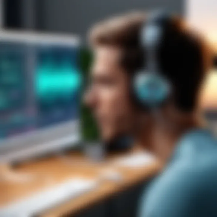 Person engaging with a voice modulation tool on a computer