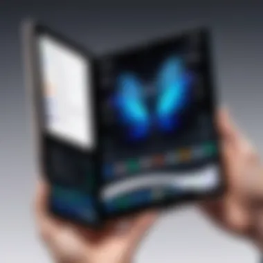 Multitasking Capabilities of the Galaxy Z Fold User interacting with the Galaxy Z Fold displaying multitasking features
