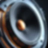 A close-up of a speaker with sound waves emanating from it