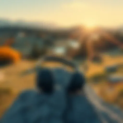 Enjoying Music in Nature A serene landscape with headphones resting on a rock, symbolizing offline music enjoyment.