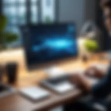 Modern Workspace for Online Earning Person working on a laptop in a modern workspace
