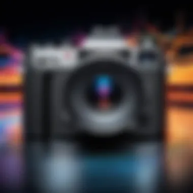 An artistic representation of a camera surrounded by sound waves.
