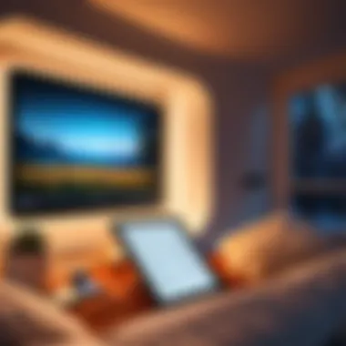 A Perfect E-Reading Environment A cozy reading nook with an iPad displaying an e-book under warm lighting