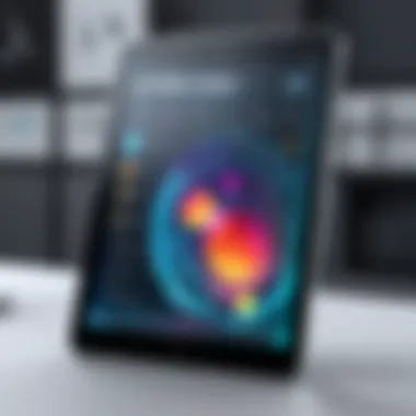 Vibrant E-Book Cover Display A close-up of an iPad with a vibrant e-book cover on the screen