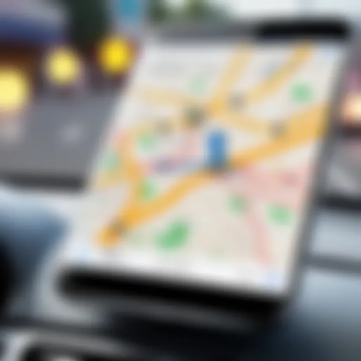 Map view with highlighted routes and traffic conditions on an Android device.