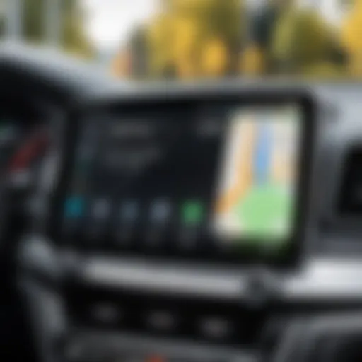 Sleek interface of a popular GPS app displayed on an Android Auto screen.