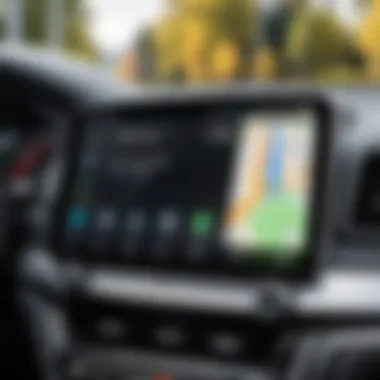 Modern GPS Interface in Android Auto Sleek interface of a popular GPS app displayed on an Android Auto screen.