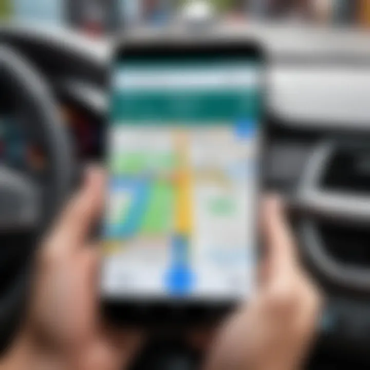 User interacting with voice navigation features of a GPS app.