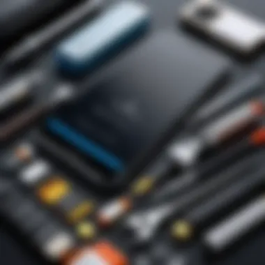 Essential tools for mobile phone maintenance laid out aesthetically