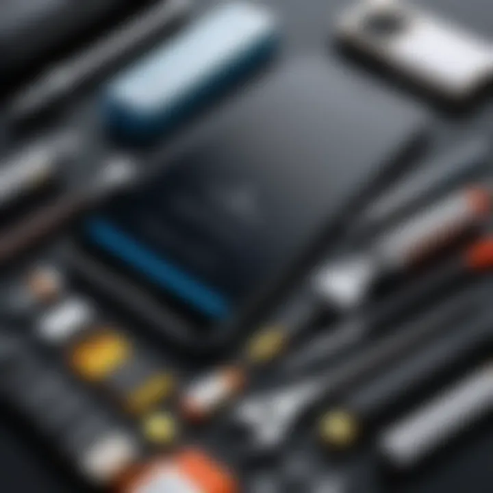 Essential tools for mobile phone maintenance laid out aesthetically