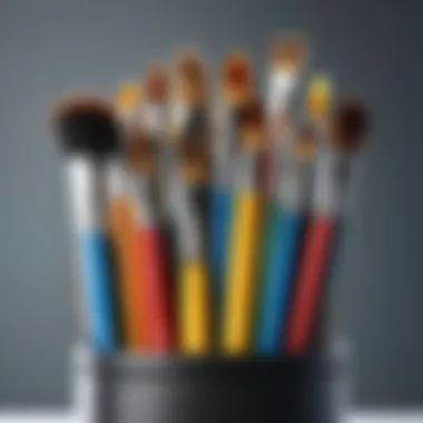 Detailed view of various brushes and tools available in a Chromebook painting application.