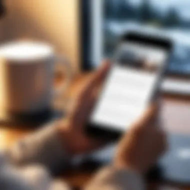 Cozy Reading Experience on iPhone User engaging with an e-book on their iPhone in a cozy setting
