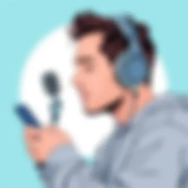 Person using headphones while recording audio on iPhone