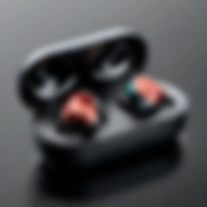 Design Features of Tech Rebellion Earbuds Close-up of Tech Rebellion wireless earbuds showcasing design and color options