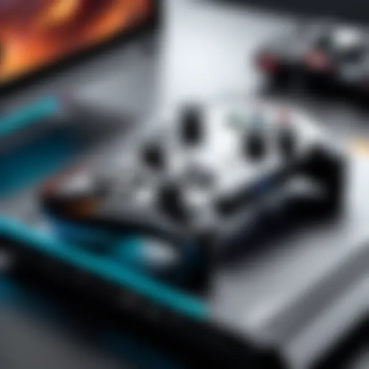 Close-up of a gaming console with editorial notes