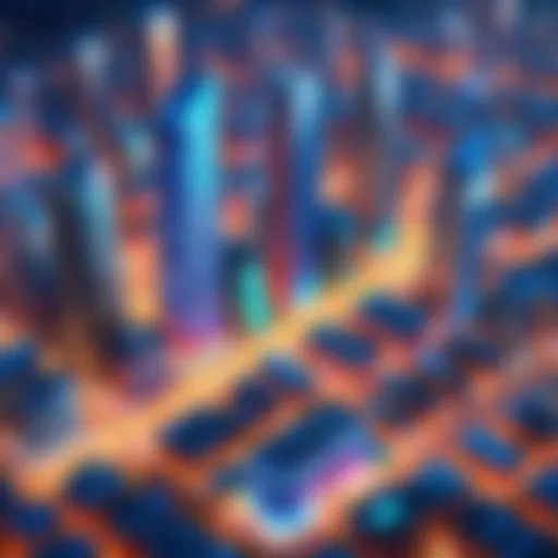 A vibrant landscape showcasing a creative city built in a mobile game