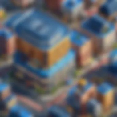 An imaginative scene depicting various building styles from different mobile games