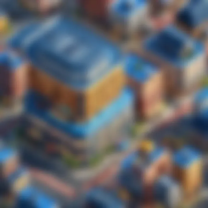 An imaginative scene depicting various building styles from different mobile games