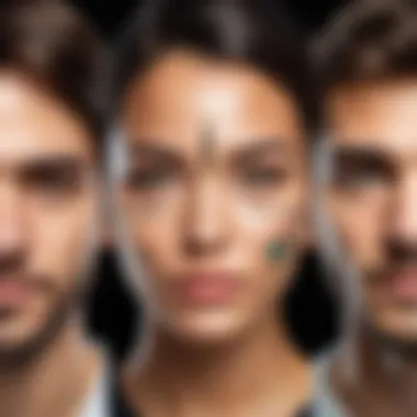 An illustration depicting digital identity shifts due to face alteration in photographs.