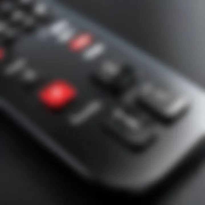 Close-up view of a YouTube TV remote showing buttons