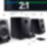 Technical diagram of a 2.1 audio system showcasing its components