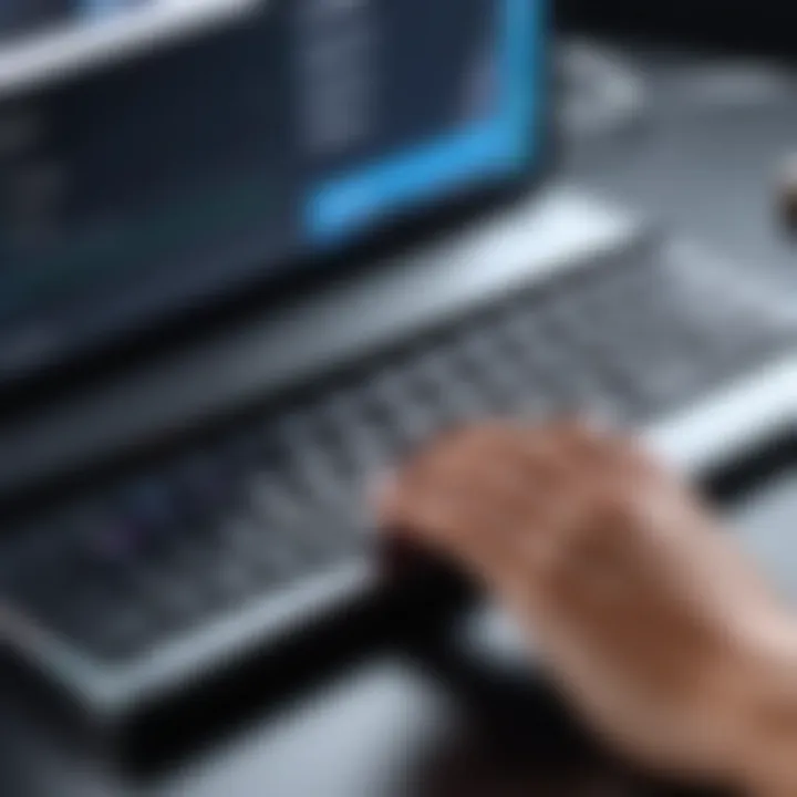 User typing on an Apple keyboard connected to a mobile device