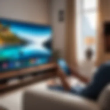 Enhanced Viewing Experience with Smartphone Control User enjoying a seamless TV viewing experience with smartphone control