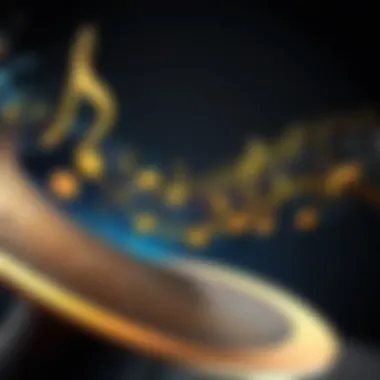 An illustration showing musical notes emanating from a speaker.