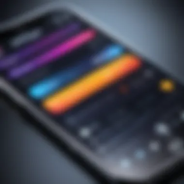 Smartphone App for Song Identification A close-up of a smartphone displaying a music recognition app interface.
